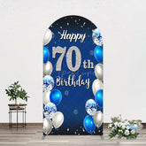 Aperturee - Aperturee Blue Balloons Silver 70Th Birthday Arch Backdrop
